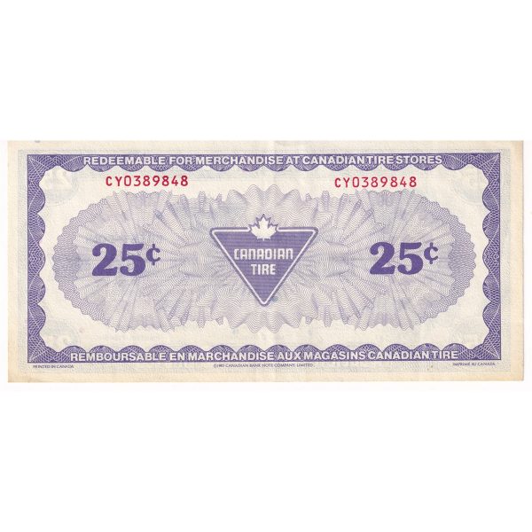 S8-D-CY1 White C 1985 Canadian Tire Coupon 25 Cents Extra Fine Online now