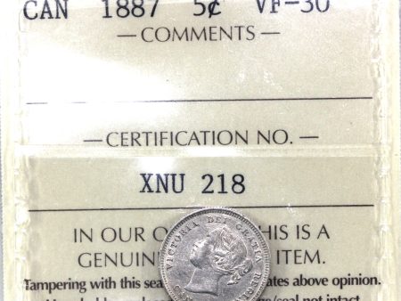 1887 Canada 5-cents ICCS Certified VF-30 (XNU 218) Online now