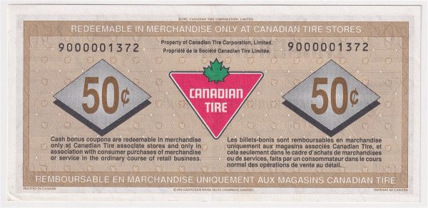 S15-Ea-90 Replacement 1992 Canadian Tire Coupon 50 Cents Almost Uncirculated Online now