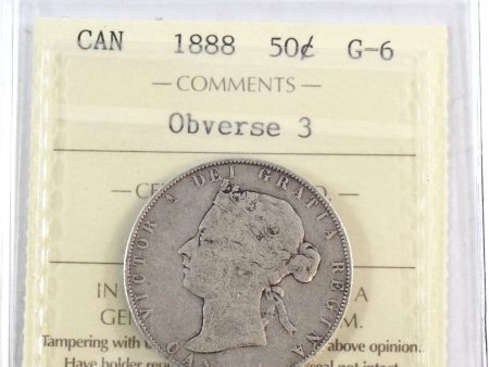 1888 Obv. 3 Canada 50-cents ICCS Certified G-6 Supply