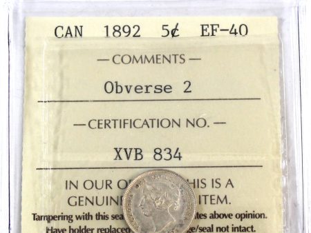 1892 Obv. 2 Canada 5-cents ICCS Certified EF-40 Online now