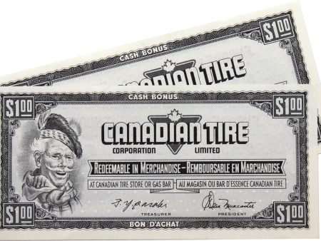 S4-F-FN 1974 Canadian Tire Coupon $1.00 Almost Uncirculated (Holes) 2 Notes Discount