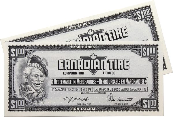 S4-F-FN 1974 Canadian Tire Coupon $1.00 Almost Uncirculated (Holes) 2 Notes Discount