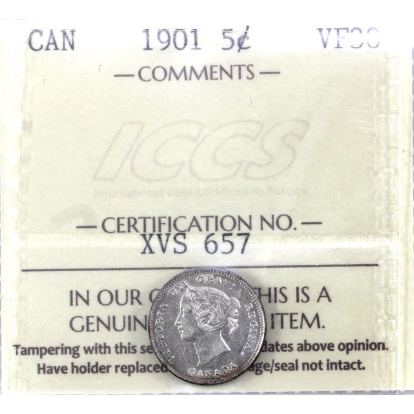 1901 Canada 5-cents ICCS Certified VF-30 Cheap