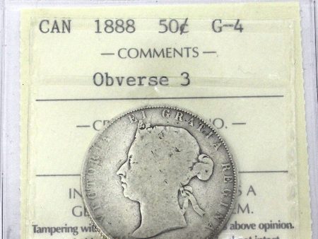 1888 Obv. 3 Canada 50-cents ICCS Certified G-4 Discount