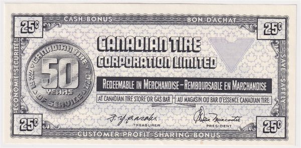 S2-D-U 1972 Canadian Tire Coupon 25 Cents Uncirculated Online Hot Sale