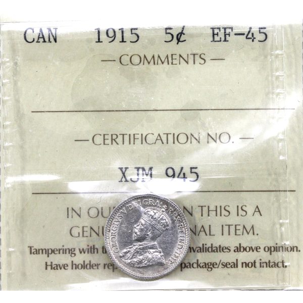 1915 Canada 5-cents ICCS Certified EF-45 Supply