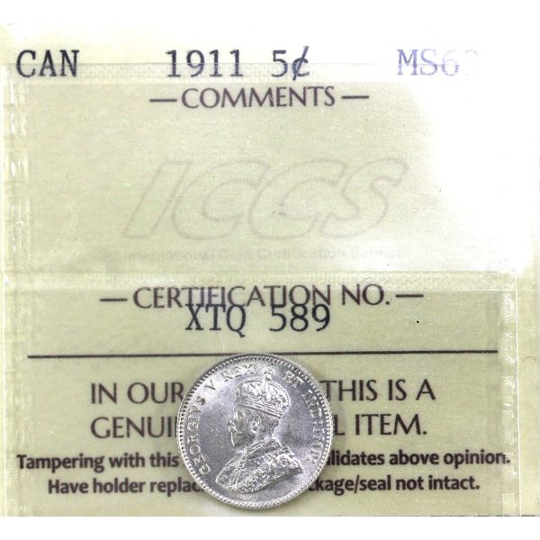 1911 Canada 5-cents ICCS Certified MS-63 (XTQ 589) Discount