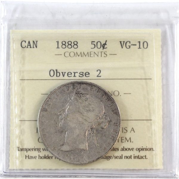 1888 Obv. 2 Canada 50-cents ICCS Certified VG-10 Hot on Sale