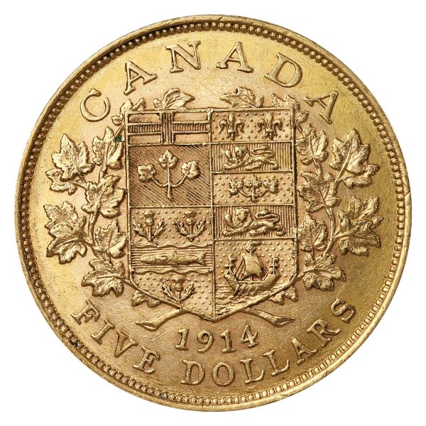 1914 Canada $5 Gold EF-AU (EF-45) $ Online Sale