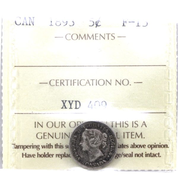 1893 Canada 5-cents ICCS Certified F-15 on Sale