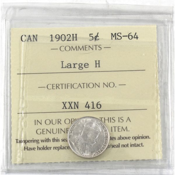 1902H Large H Canada 5-cents ICCS Certified MS-64 (XXN 416) Online Sale