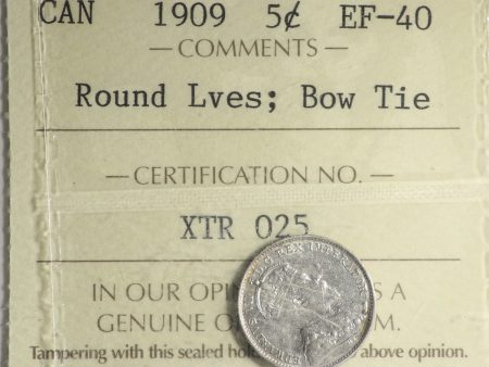 1909 Round Leaves, Bow Tie Canada 5-cents ICCS Certified EF-40 Supply