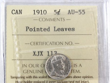 1910 Pointed Leaves Canada 5-cents ICCS Certified AU-55 on Sale