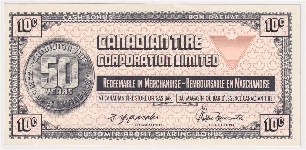 S2-C-T 1972 Canadian Tire Coupon 10 Cents Uncirculated Online Sale