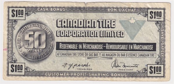 S3-F-W 1972 Canadian Tire Coupon $1.00 VG-F Fashion