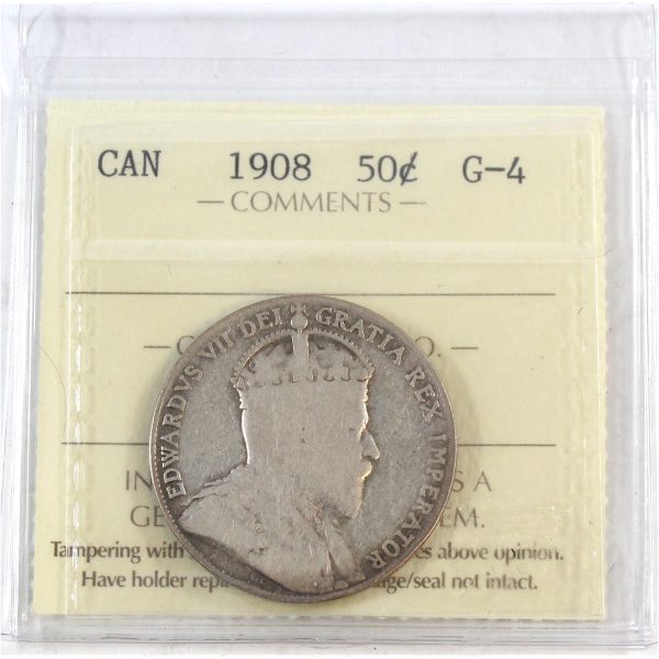 1908 Canada 50-cents ICCS Certified G-4 For Sale