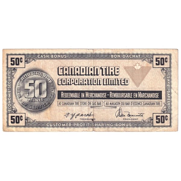 S3-E-V 1972 Canadian Tire Coupon 50 Cents F-VF Sale