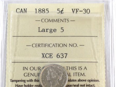 1885 Large 5 Canada 5-cents ICCS Certified VF-30 Online Hot Sale