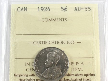 1924 Canada 5-cents ICCS Certified AU-55 Fashion