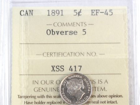 1891 Obv. 5 Canada 5-cents ICCS Certified EF-45 Online