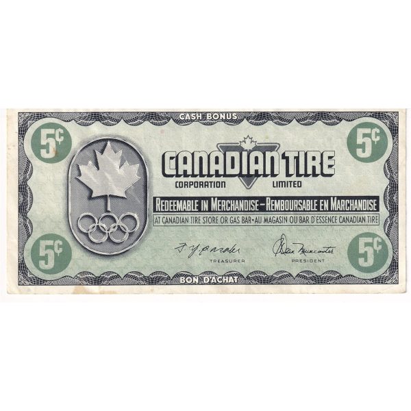 S5-B-KN 1976 Canadian Tire Coupon 5 Cents VF-EF Supply