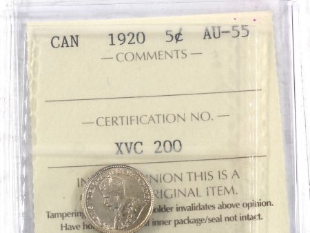 1920 Canada 5-cents ICCS Certified AU-55 Online Hot Sale