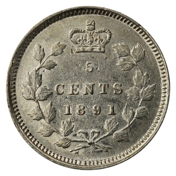 1891 Obv. 2 Canada 5-cents Almost Uncirculated (AU-50) $ Online Hot Sale