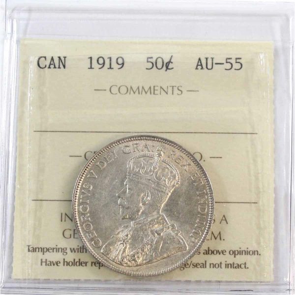 1919 Canada 50-cents ICCS Certified AU-55 Online Sale