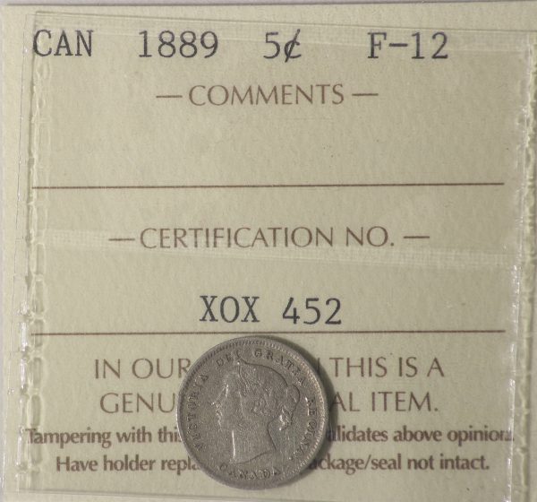 1889 Canada 5-cents ICCS Certified F-12 Supply