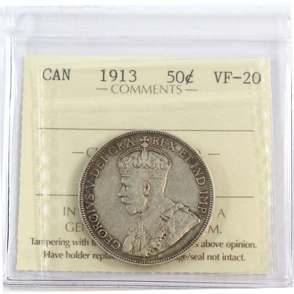 1913 Canada 50-cents ICCS Certified VF-20 on Sale