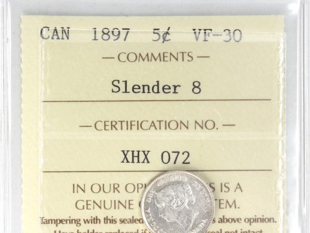 1897 Slender 8 Canada 5-cents ICCS Certified VF-30 Cheap