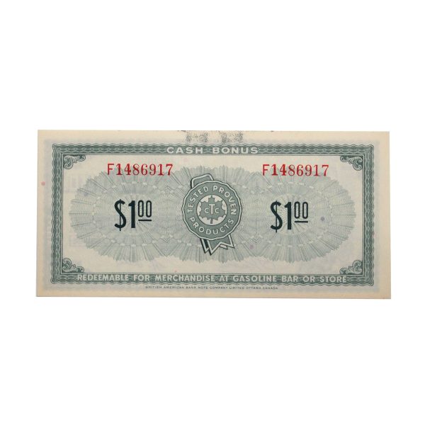 S1-F-F 1961 Canadian Tire Coupon $1.00 Uncirculated (Stain) Supply