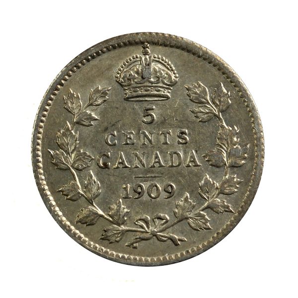 1909 Pointed Leaves Canada 5-cents EF-AU (EF-45) $ on Sale