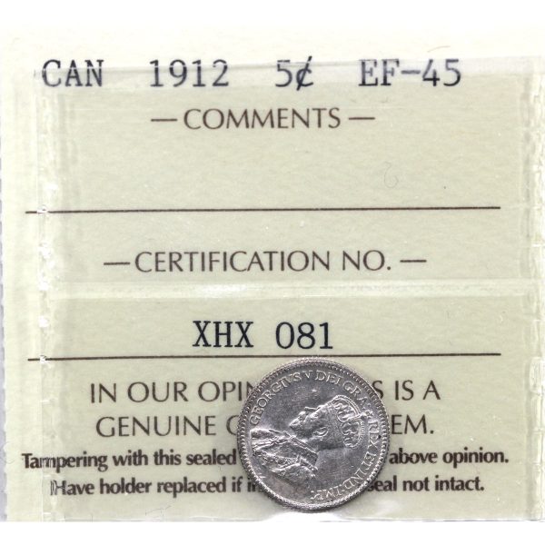 1912 Canada 5-cents ICCS Certified EF-45 Online Sale