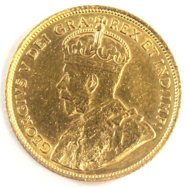 1914 Canada $5 Gold Almost Uncirculated (AU-50) For Cheap