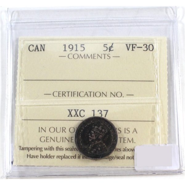 1915 Canada 5-cents ICCS Certified VF-30 Online now