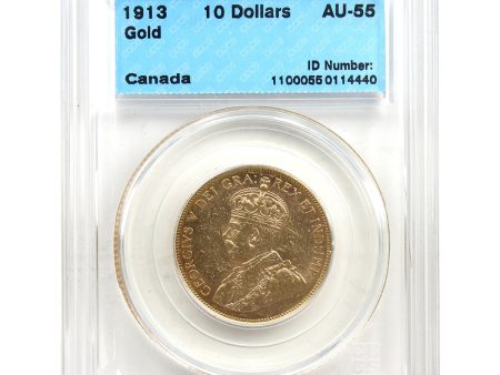 1913 Canada $10 Gold CCCS Certified AU-55 Sale