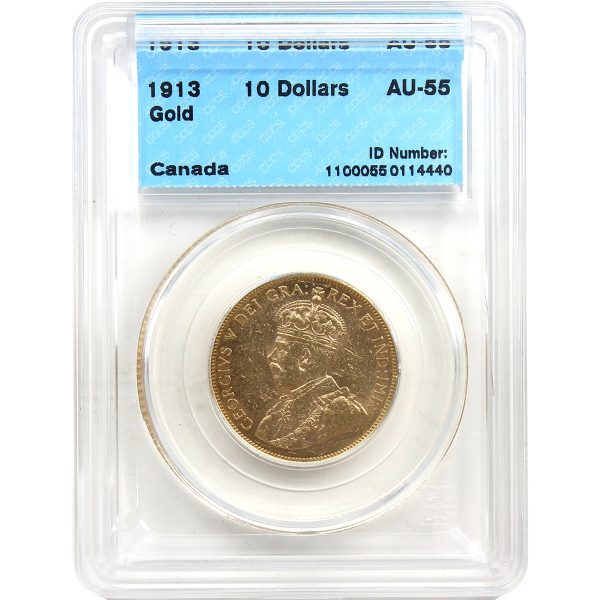 1913 Canada $10 Gold CCCS Certified AU-55 Sale