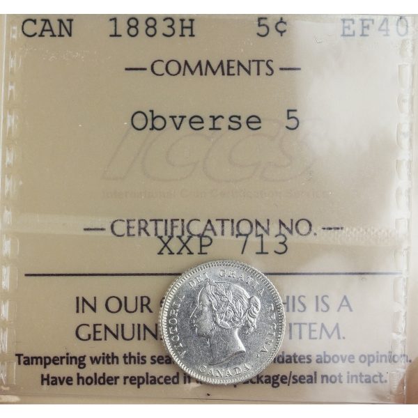 1883H Obv. 5 Canada 5-cents ICCS Certified EF-40 Online