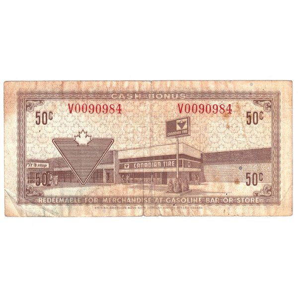 S3-E-V 1972 Canadian Tire Coupon 50 Cents F-VF Sale