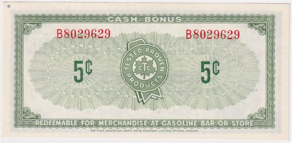 S1-B-B 1961 Canadian Tire Coupon 5 Cents Uncirculated on Sale