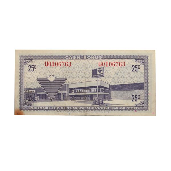 S2-D-U 1972 Canadian Tire Coupon 25 Cents VF-EF (Stain) Hot on Sale