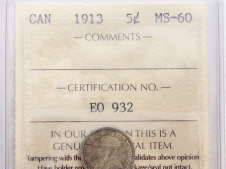 1913 Canada 5-cents ICCS Certified MS-60 Cheap