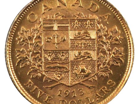 1913 Canada $5 Gold Uncirculated (MS-60)  $ Fashion