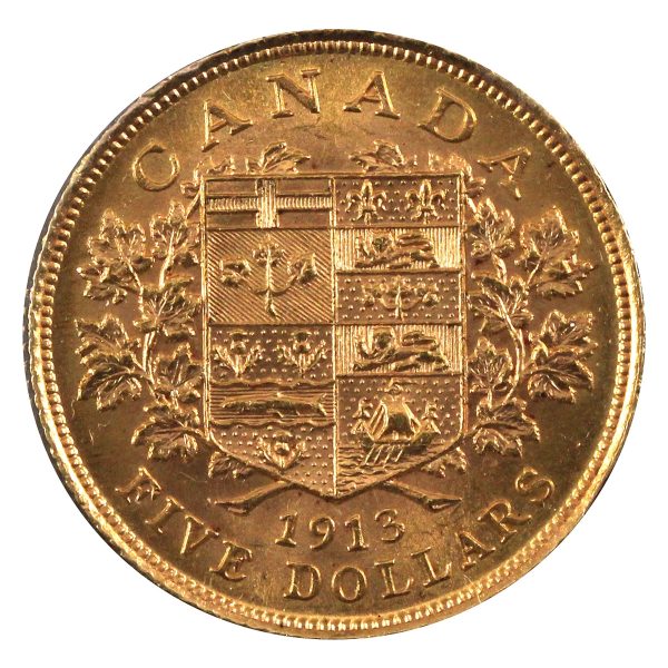 1913 Canada $5 Gold Uncirculated (MS-60)  $ Fashion