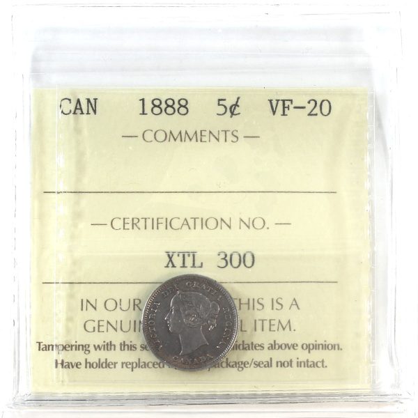 1888 Canada 5-cents ICCS Certified VF-20 Cheap