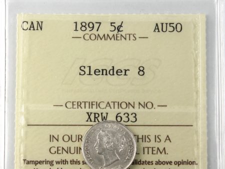 1897 Slender 8 Canada 5-cents ICCS Certified AU-50 Hot on Sale