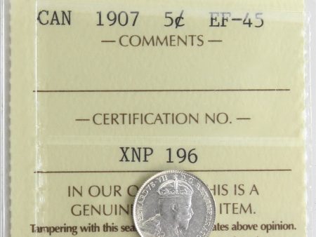 1907 Canada 5-cents ICCS Certified EF-45 For Sale