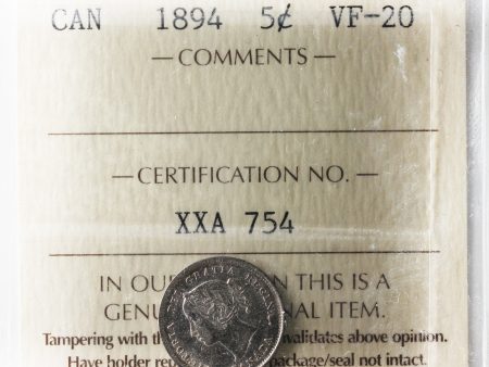 1894 Canada 5-cents ICCS Certified VF-20 Sale